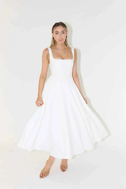 Midikleid Damen | Eckiger Ausschnitt & A-Linie Silhouette