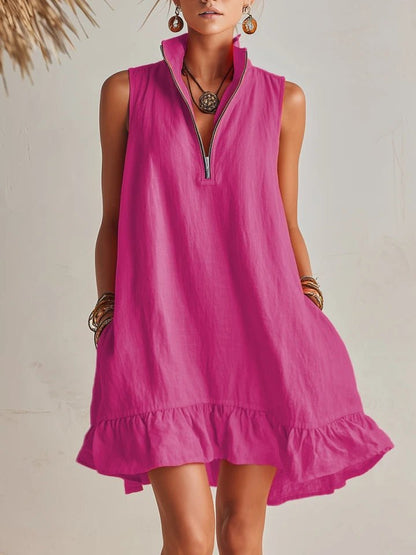 Mini Kleid Damen | Ärmellos mit Rüschensaum