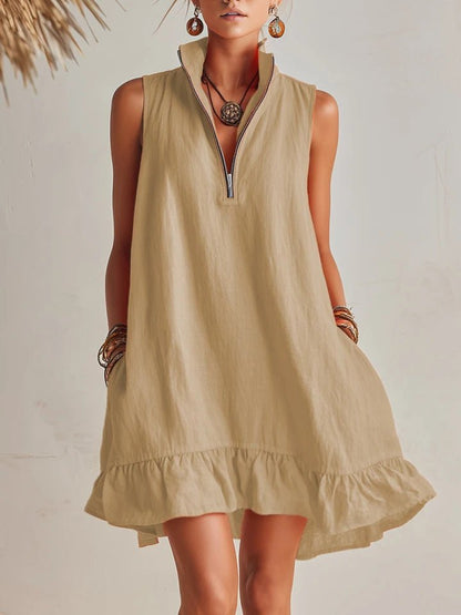 Mini Kleid Damen | Ärmellos mit Rüschensaum