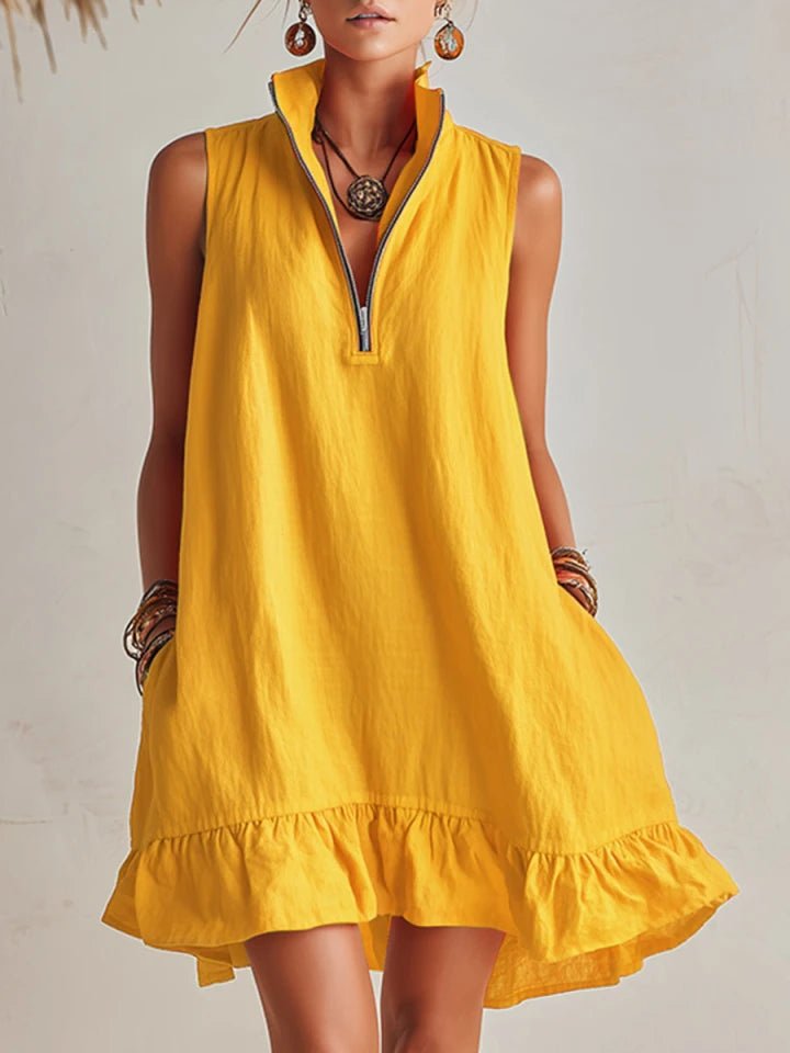 Mini Kleid Damen | Ärmellos mit Rüschensaum