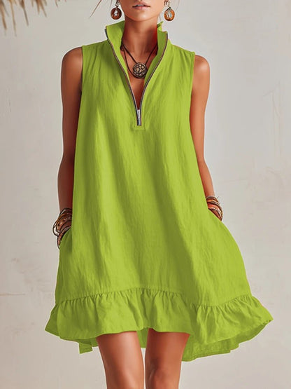 Mini Kleid Damen | Ärmellos mit Rüschensaum