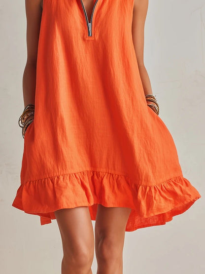 Mini Kleid Damen | Ärmellos mit Rüschensaum