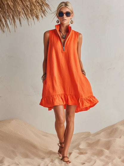 Mini Kleid Damen | Ärmellos mit Rüschensaum