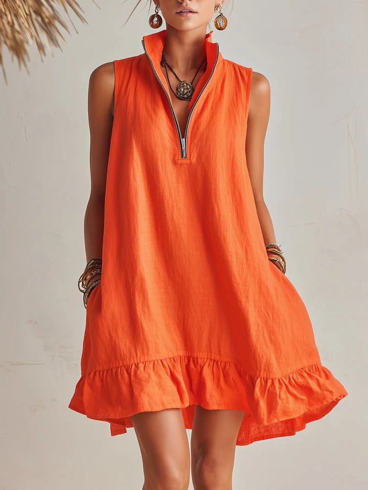 Mini Kleid Damen | Ärmellos mit Rüschensaum