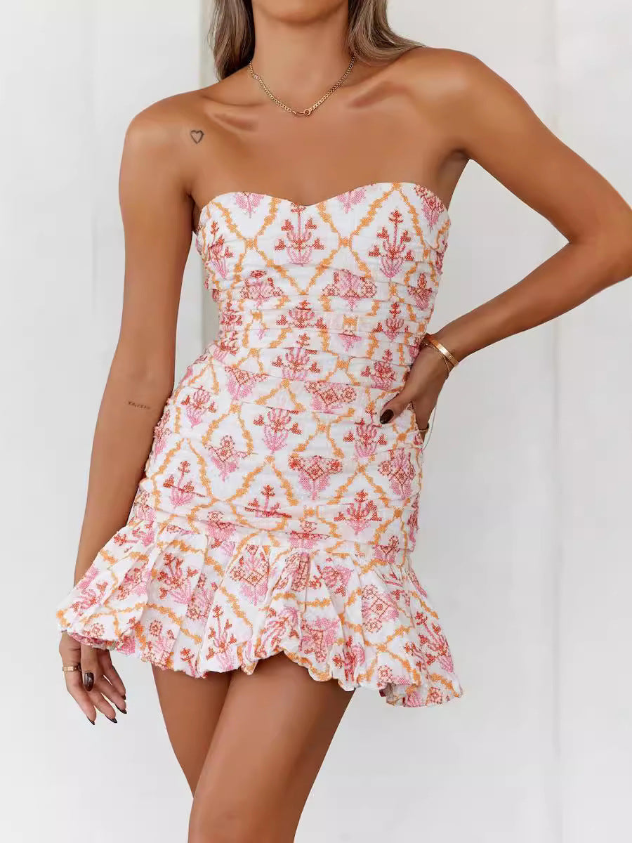 Mini Kleid Damen | Sommerkleid mit Print & Rüschen
