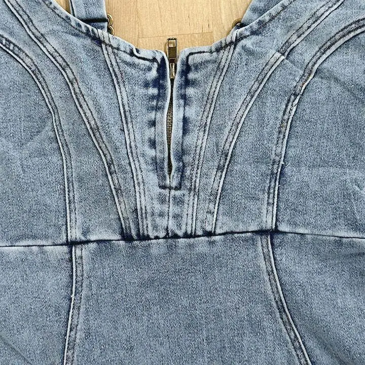 Midikleid Damen | Figurbetontes Denim-Kleid mit Seitenschlitz