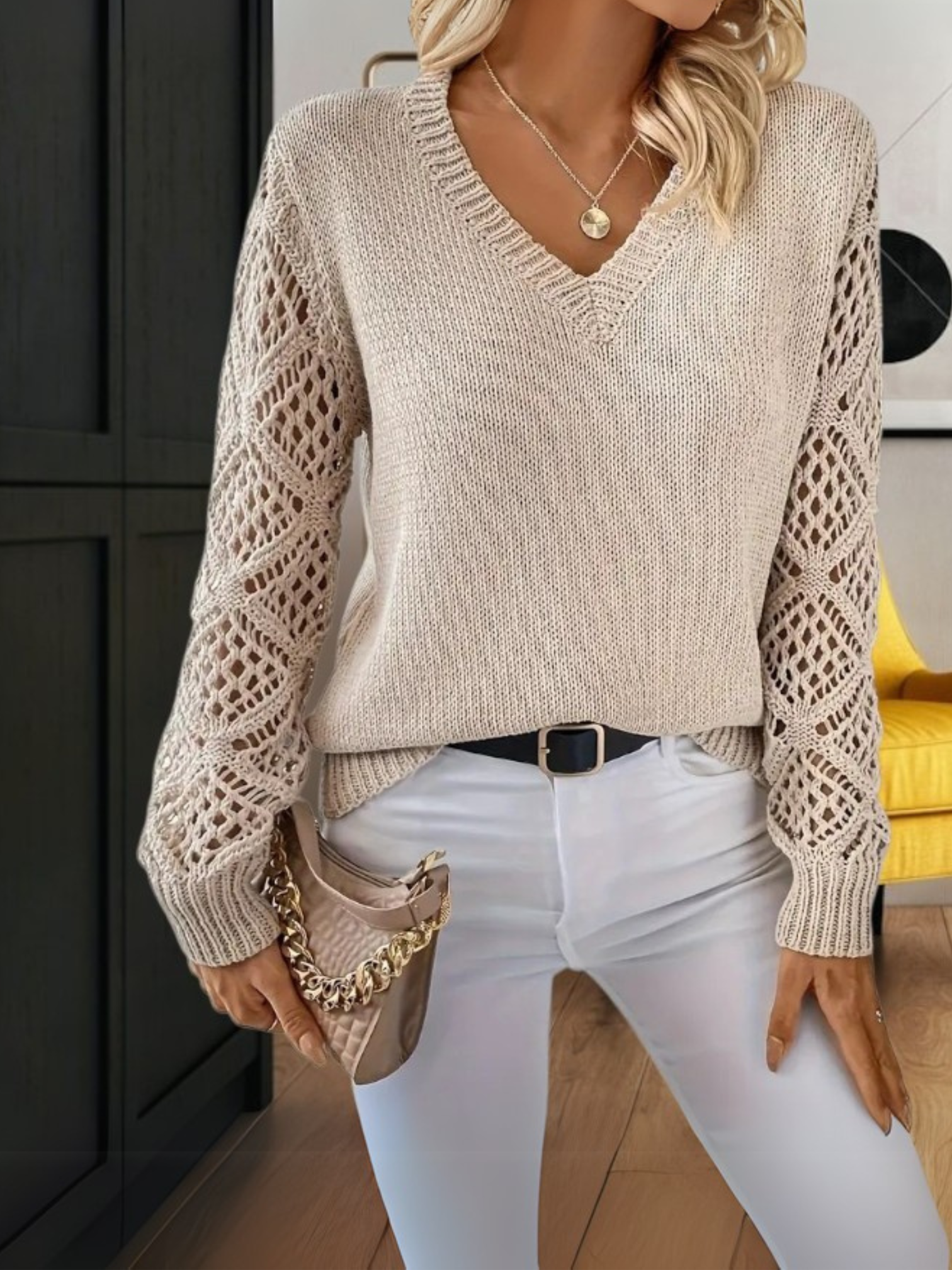 Mirabelle | Bequemer V-Ausschnitt Pullover Damen aus weichem Strickstoff für jede Jahreszeit