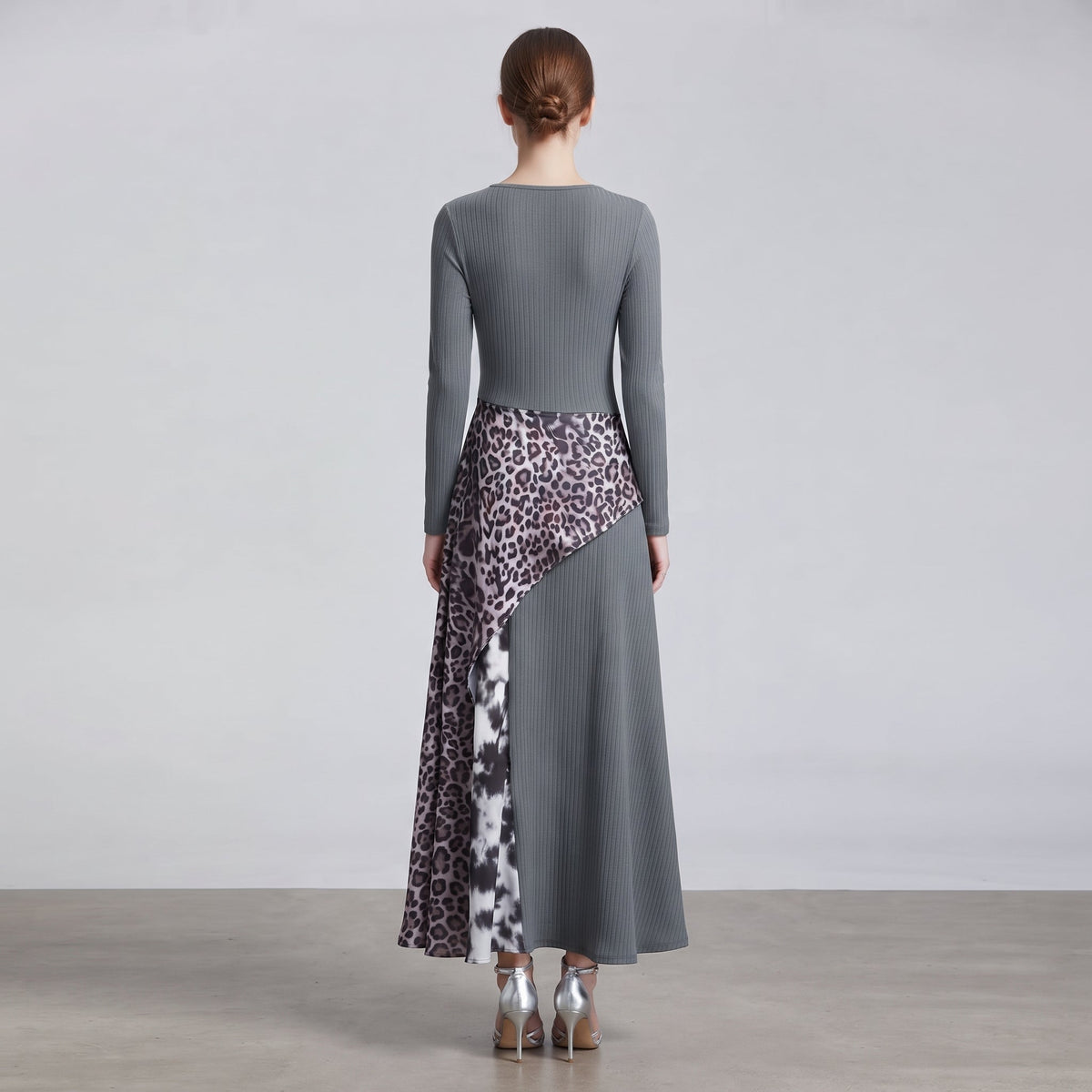 Damen Maxi-Kleid Leopardenmuster Unregelmäßiger Saum 3