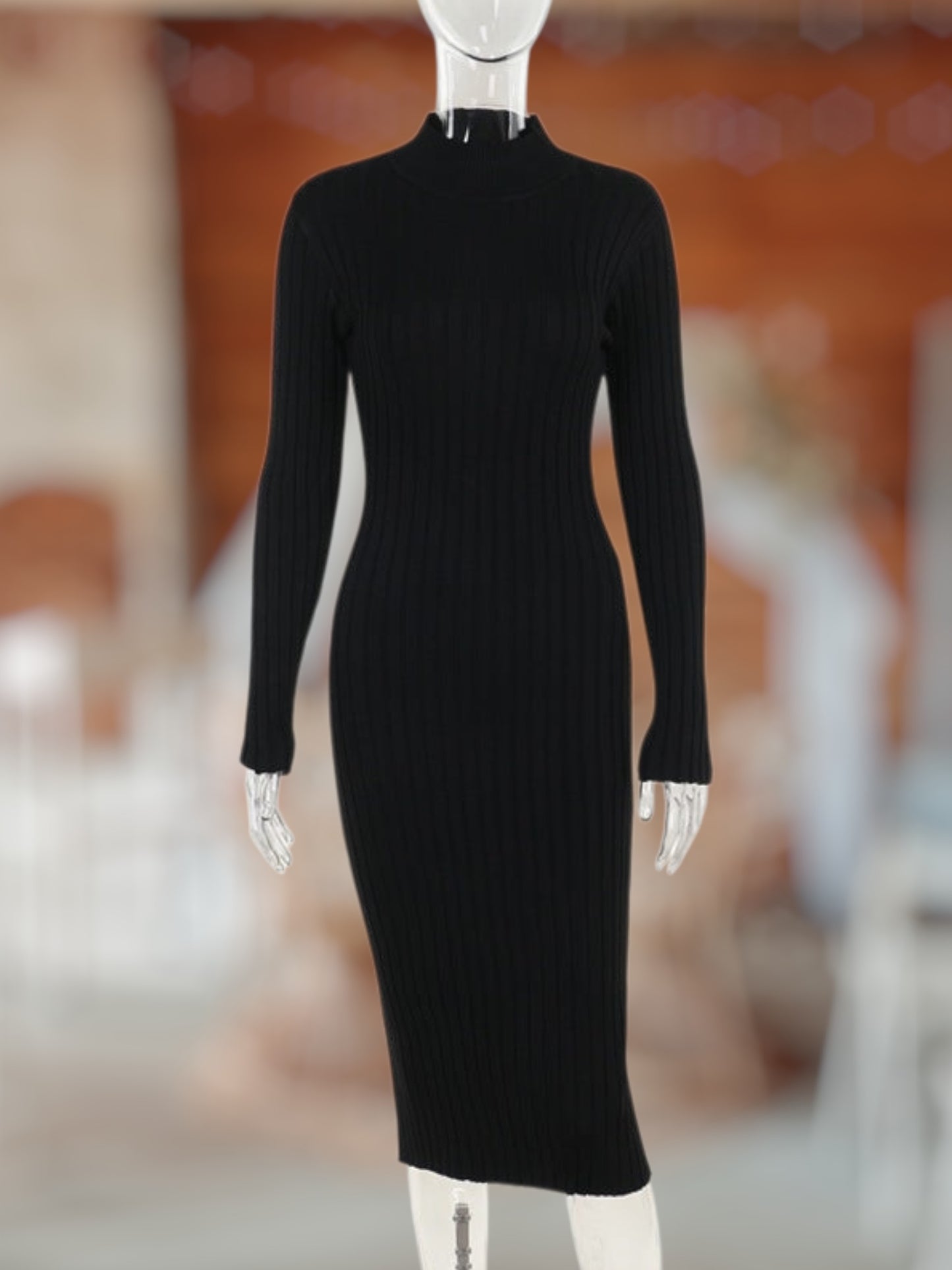 Tova | Elegantes Strickkleid für Damen aus hochwertiger Wolle mit hohem Kragen und Rippenstruktur