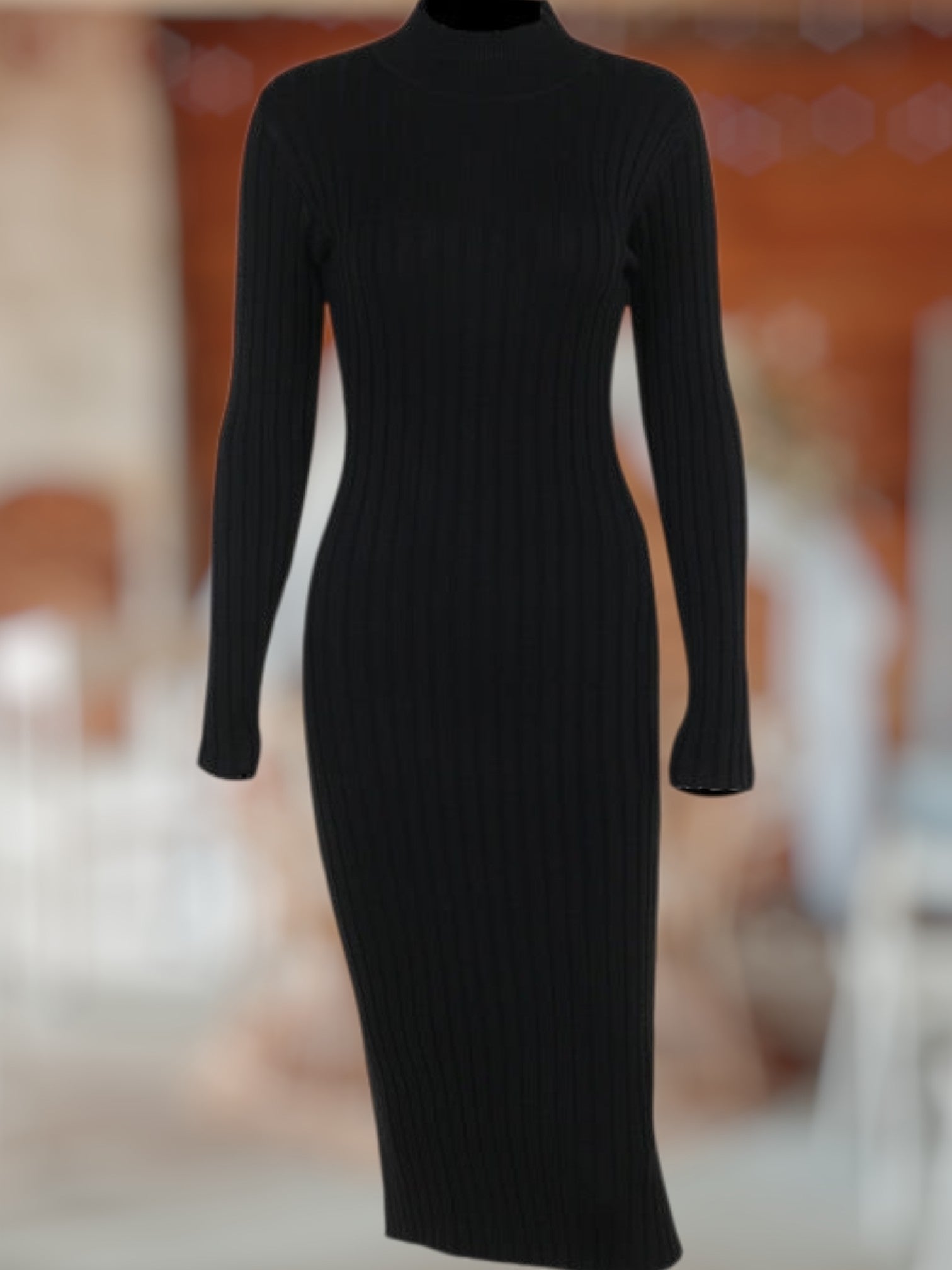 Tova | Elegantes Strickkleid für Damen aus hochwertiger Wolle mit hohem Kragen und Rippenstruktur