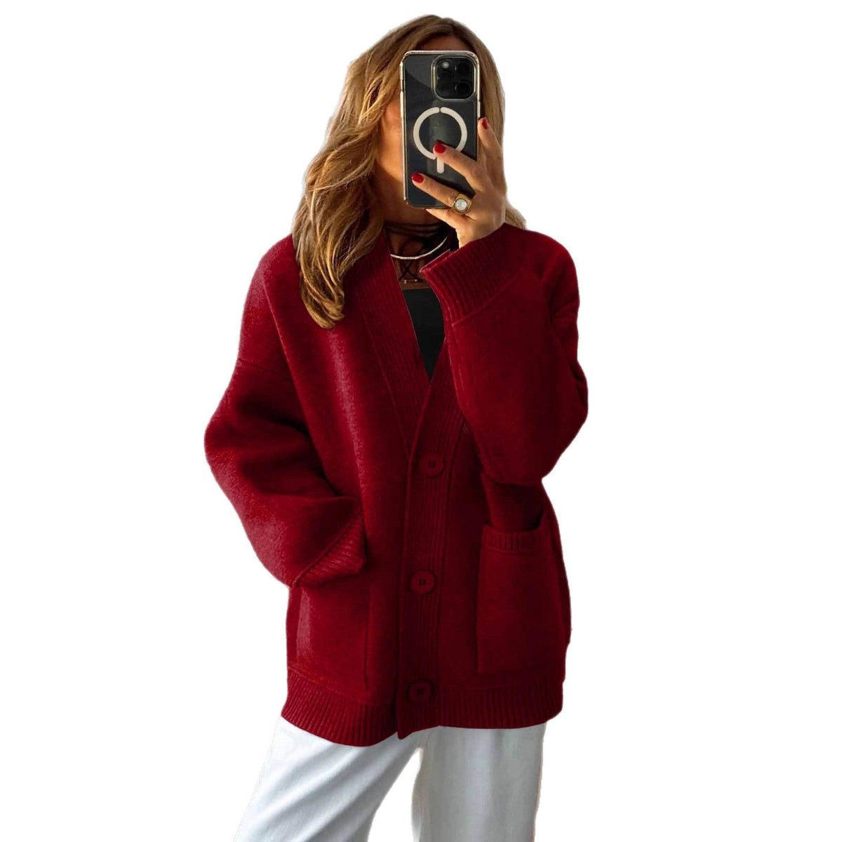 Strickjacke Damen | Lang mit Taschen und V-Ausschnitt 5