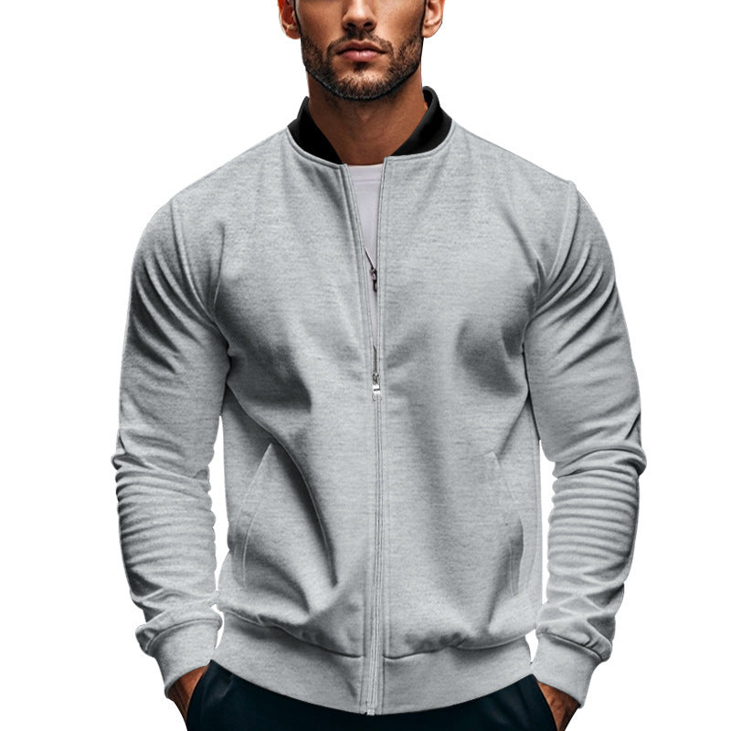 Men's slim-fit sweat bomber jacket with a stand collar