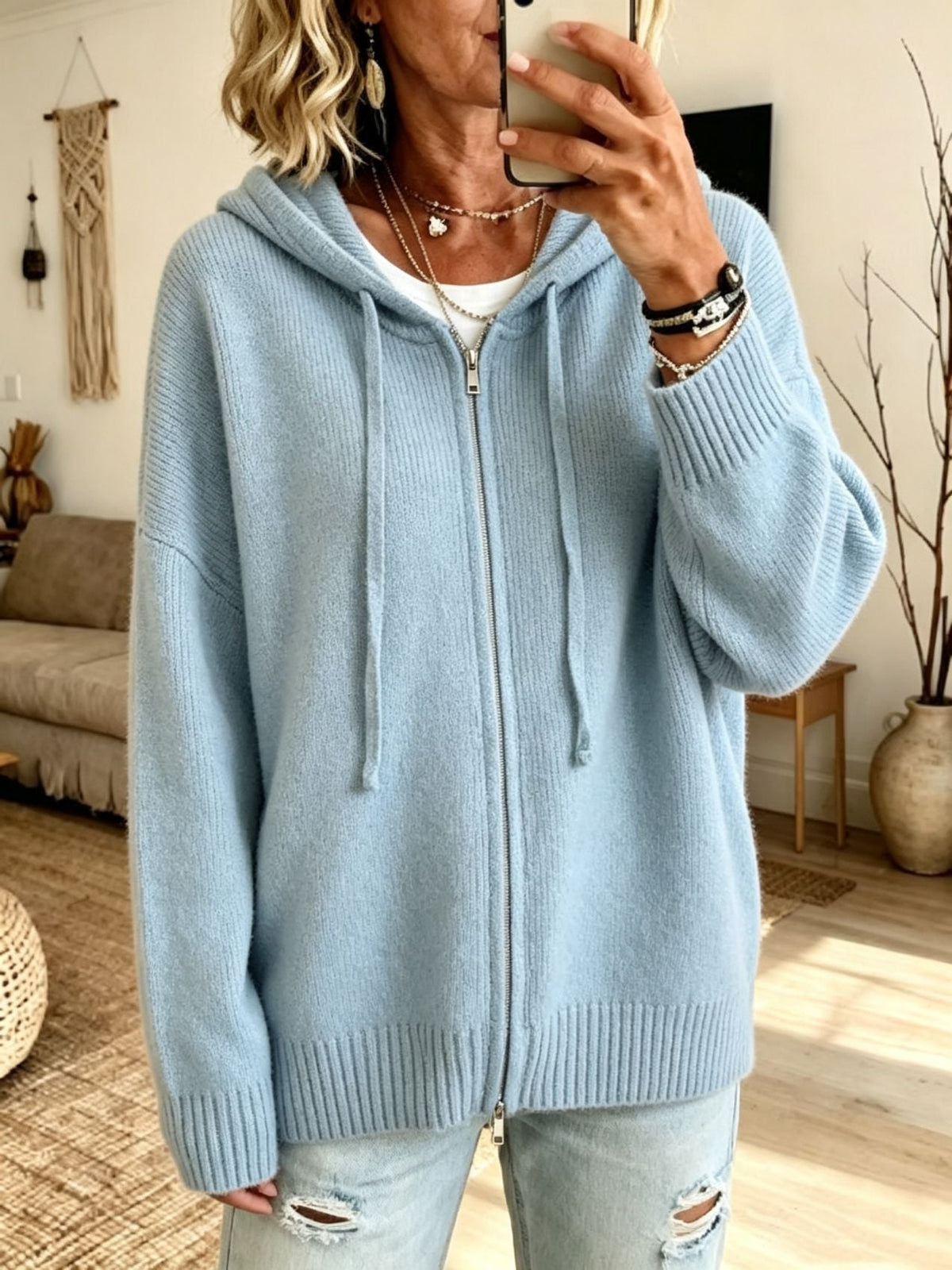 Strickjacke Damen mit Kapuze | Reißverschluss für flexibles Tragen 8