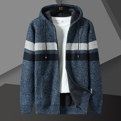 Close-up of the jacket's textured knit exterior and hood