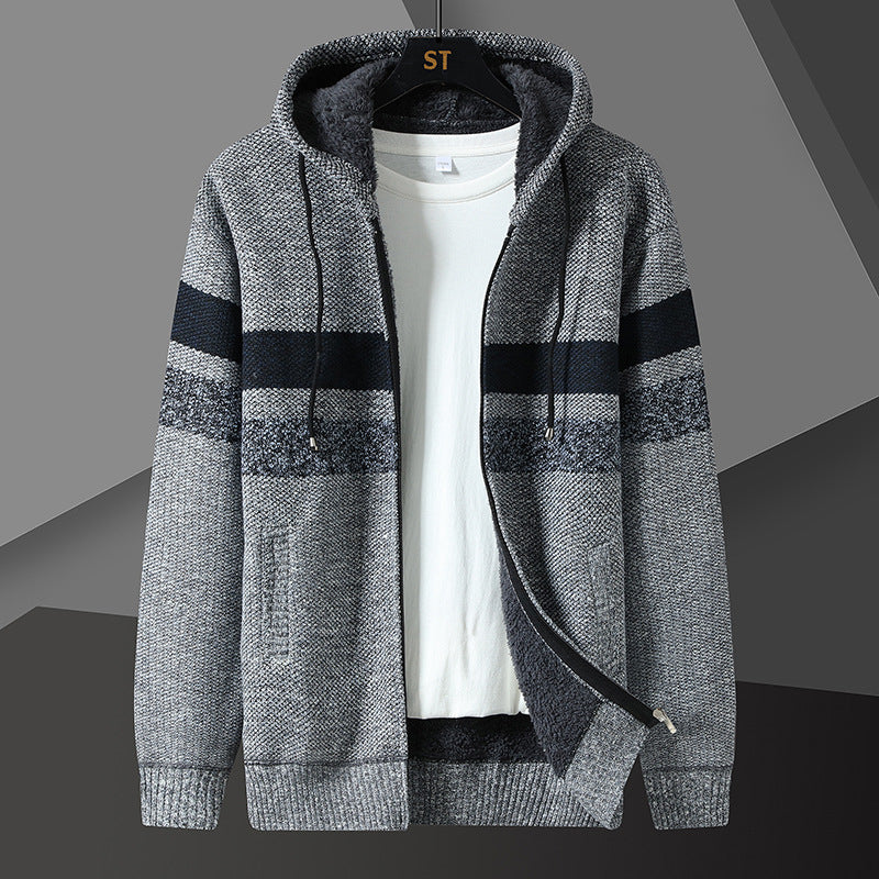 Open men's jacket showing the cozy sherpa lining inside