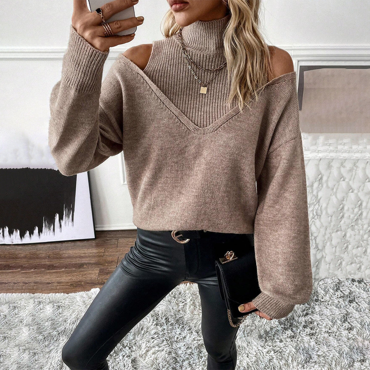 Rollkragenpullover Damen | Off-Shoulder & Warm 1