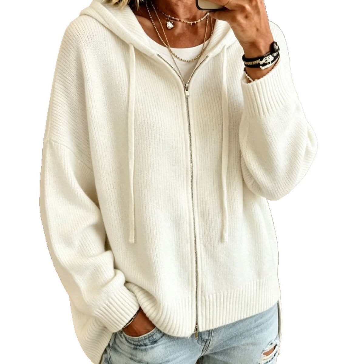 Strickjacke Damen mit Kapuze | Reißverschluss für flexibles Tragen 5