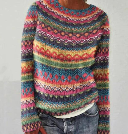 Damen Rundhals Pullover Strickpullover Gestreift Bequem 3