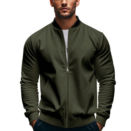 Full product view of a men's slim-fit bomber jacket