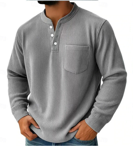 Henley Shirt Herren | Waffle Strick & Brusttasche 13