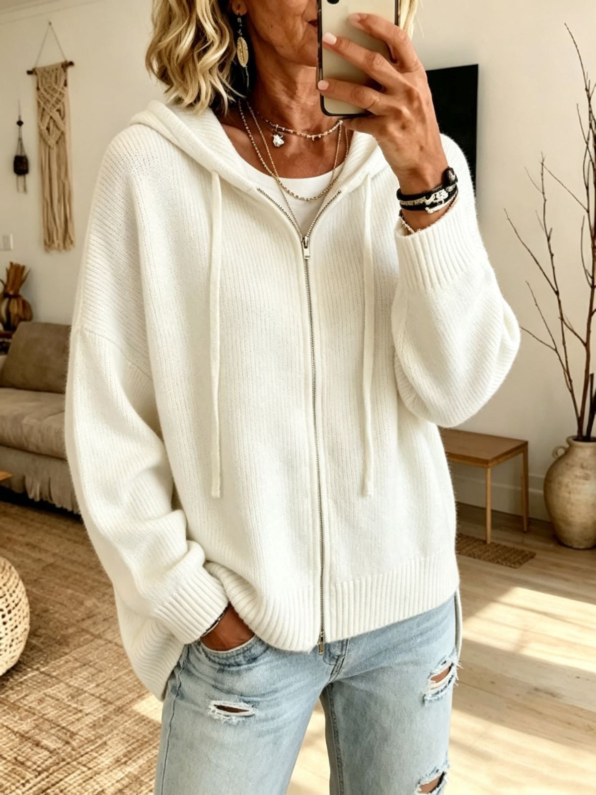 Strickjacke Damen mit Kapuze | Reißverschluss für flexibles Tragen 6