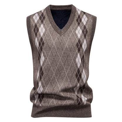 Side view of a men's cotton-blend sweater vest