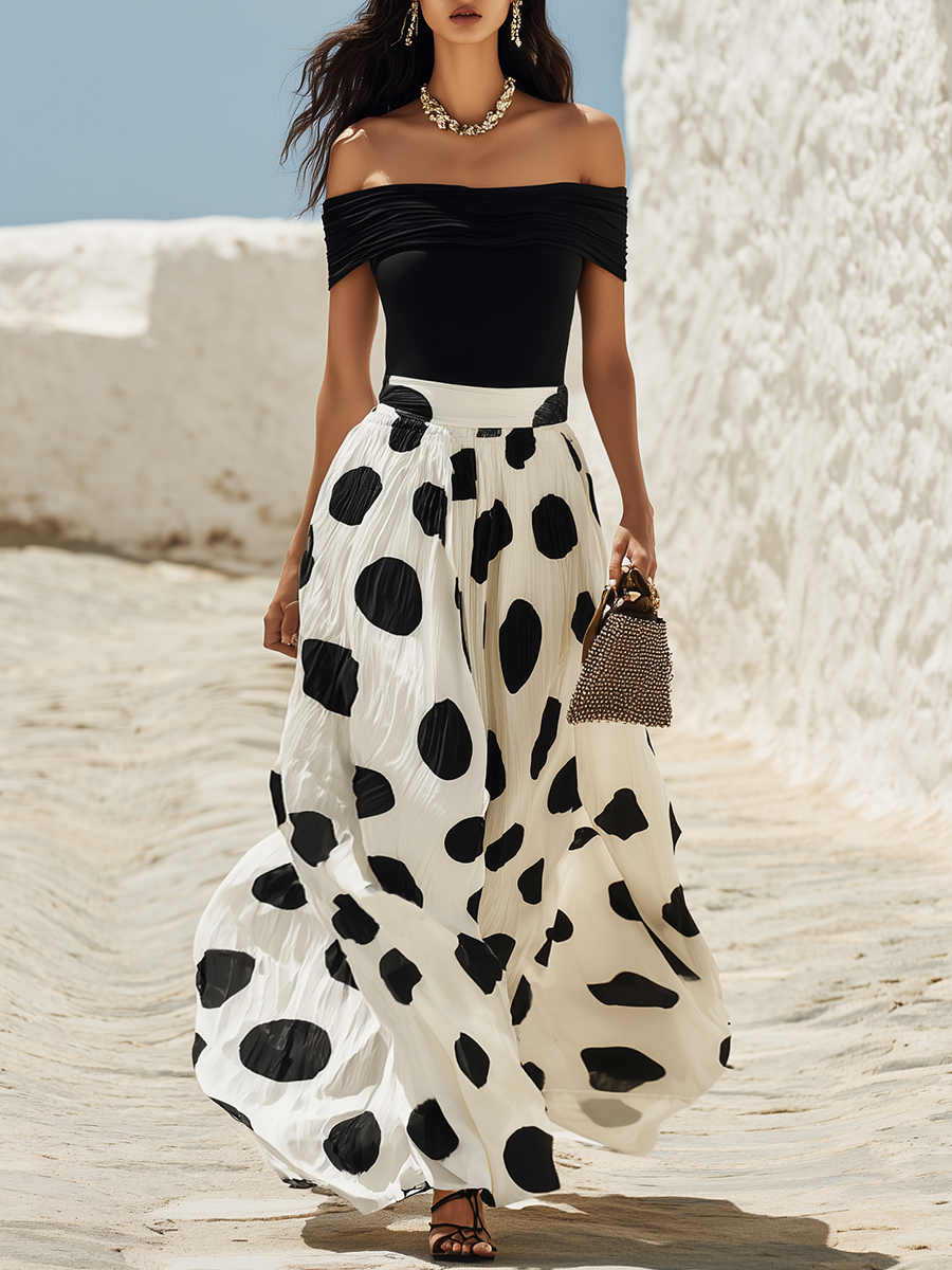 Off-Shoulder Polka Dot Maxi-Kleid für ein Urlaubsgefühl 0