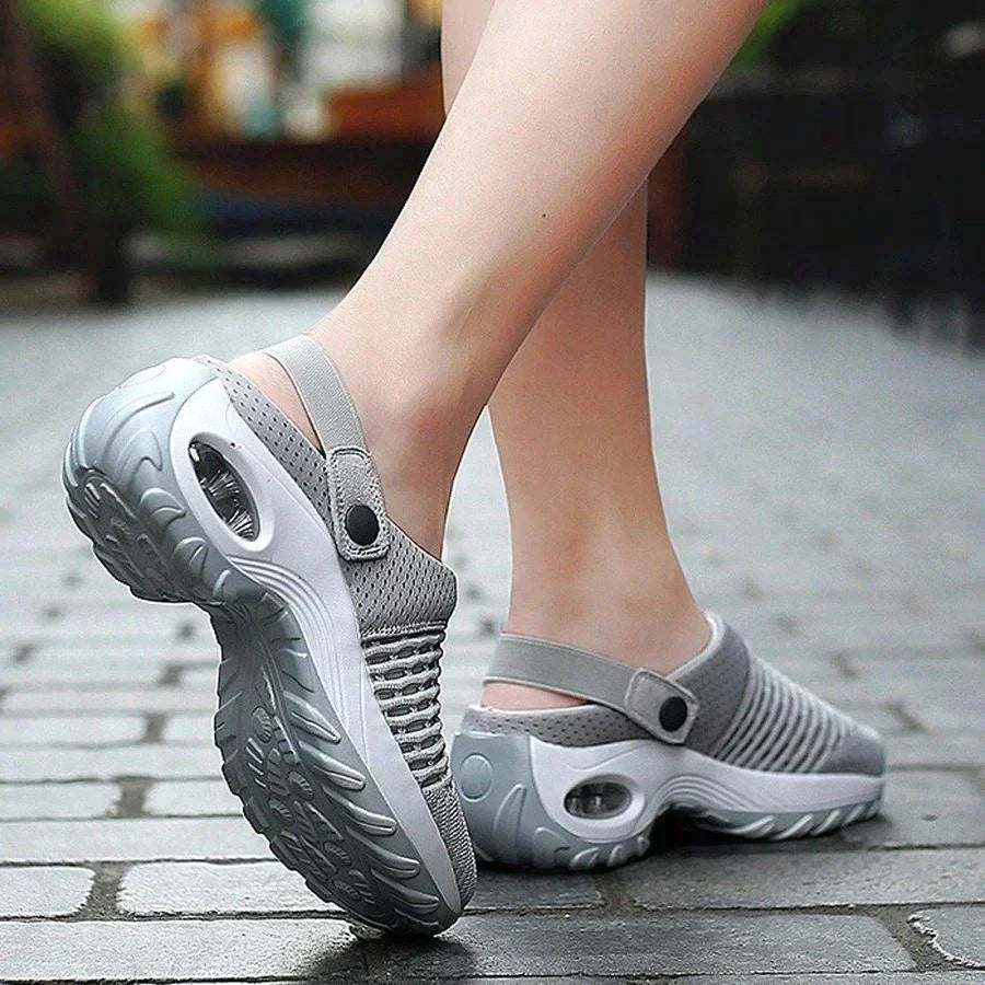 Luftpolster Schuhe Damen | Slip-On Sandalen mit Plateau