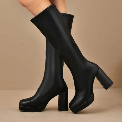 Overknee Stiefel Schwarz für Damen mit Plateau und klobigem Absatz