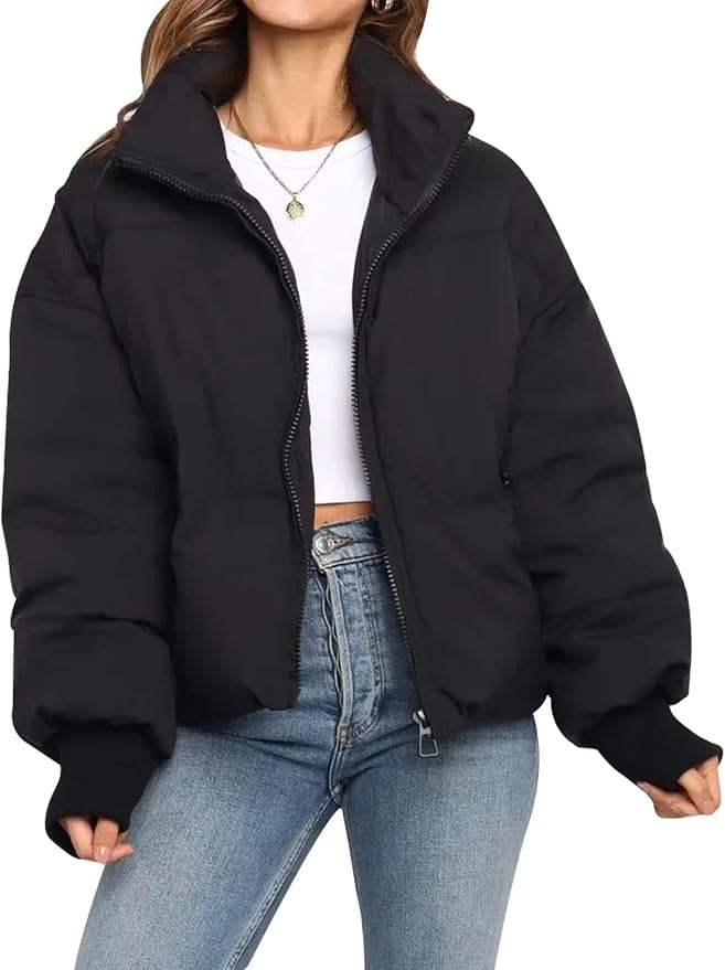 Oversize-Daunenjacke für Damen, hoher Kragen | Winter