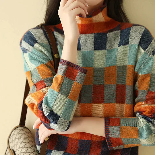 Oversize Pullover Damen | Kariert & Stehkragen