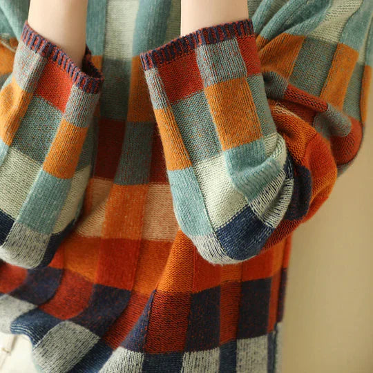 Oversize Pullover Damen | Kariert & Stehkragen