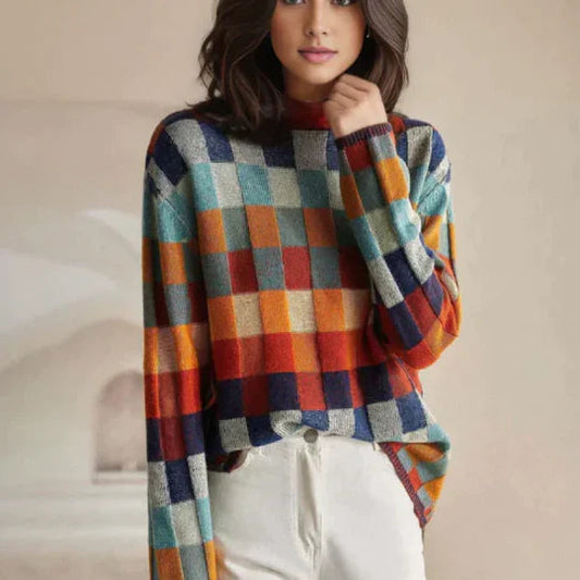 Oversize Pullover Damen | Kariert & Stehkragen