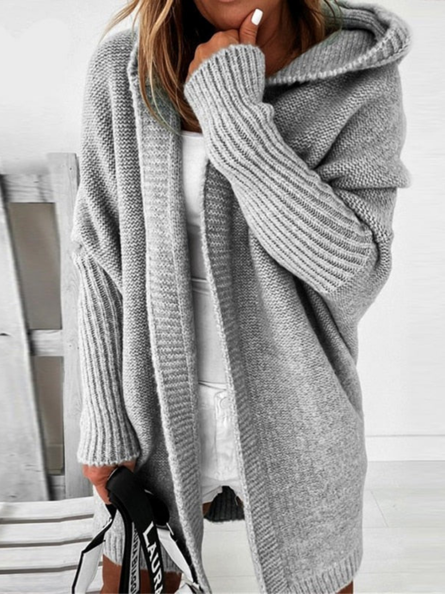 Oversize-Strickjacke mit Kapuze für Damen | Lang