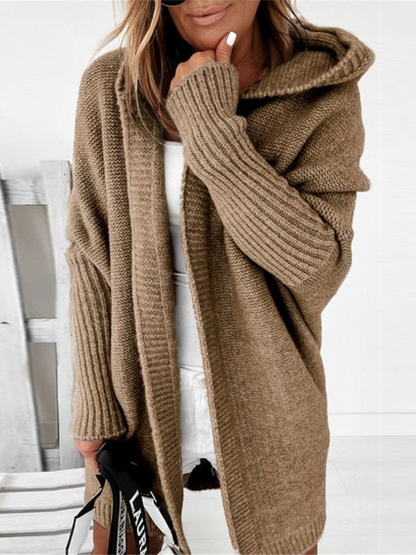 Oversize-Strickjacke mit Kapuze für Damen | Lang