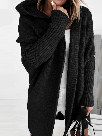 Oversize-Strickjacke mit Kapuze für Damen | Lang