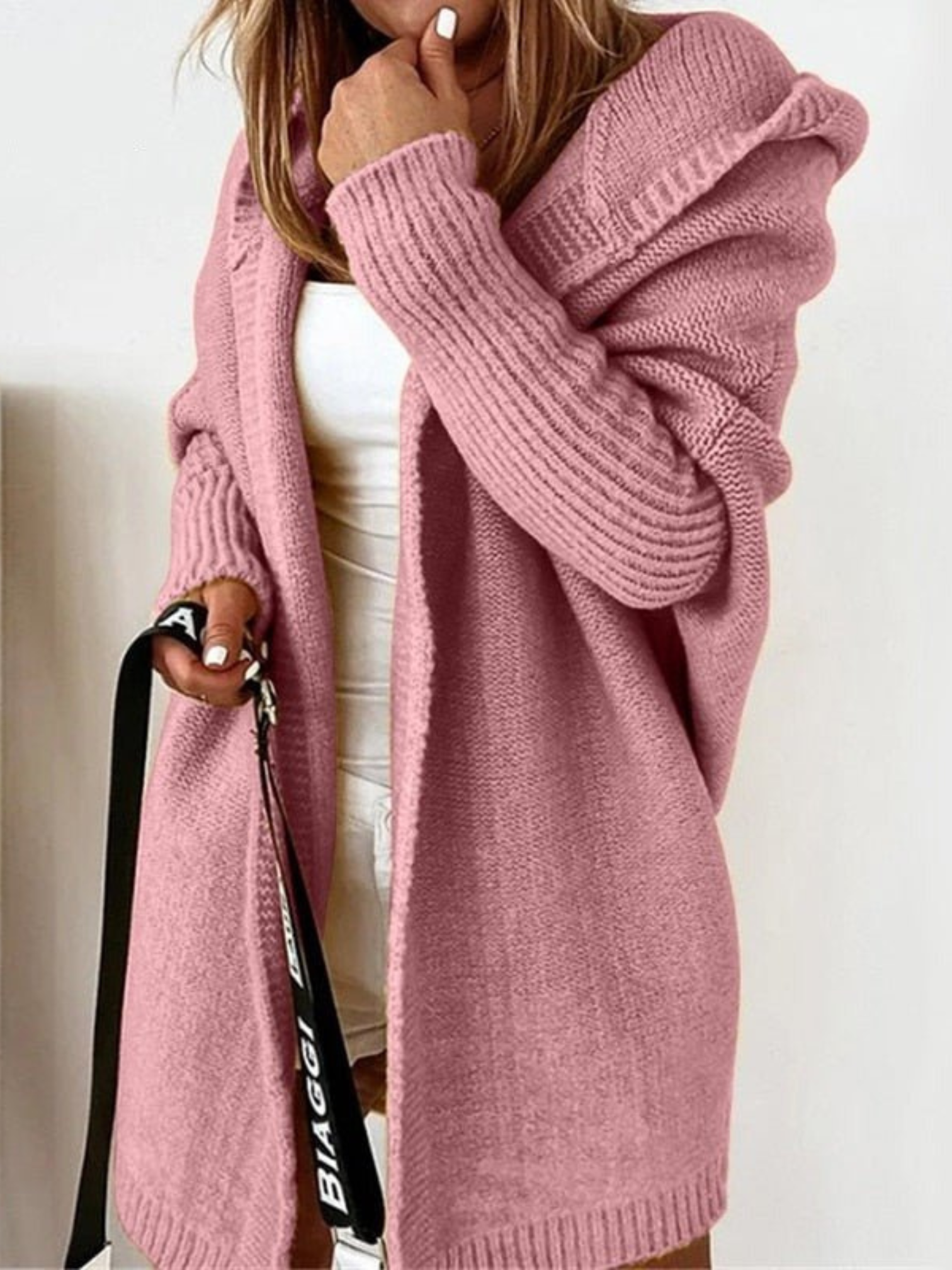 Oversize-Strickjacke mit Kapuze für Damen | Lang