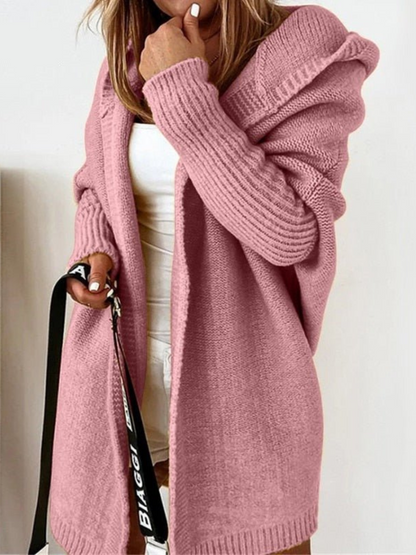 Oversize-Strickjacke mit Kapuze für Damen | Lang