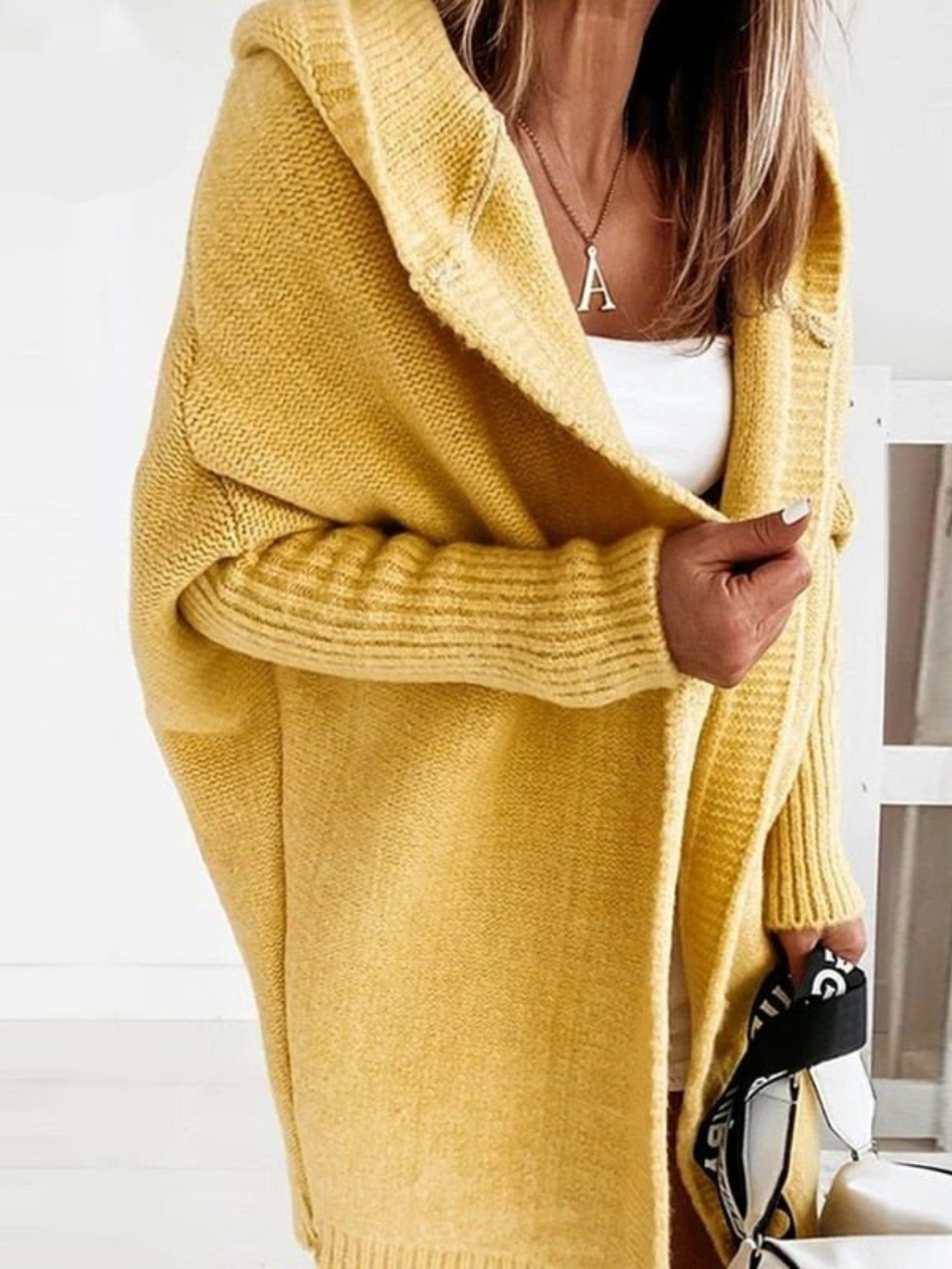Oversize-Strickjacke mit Kapuze für Damen | Lang
