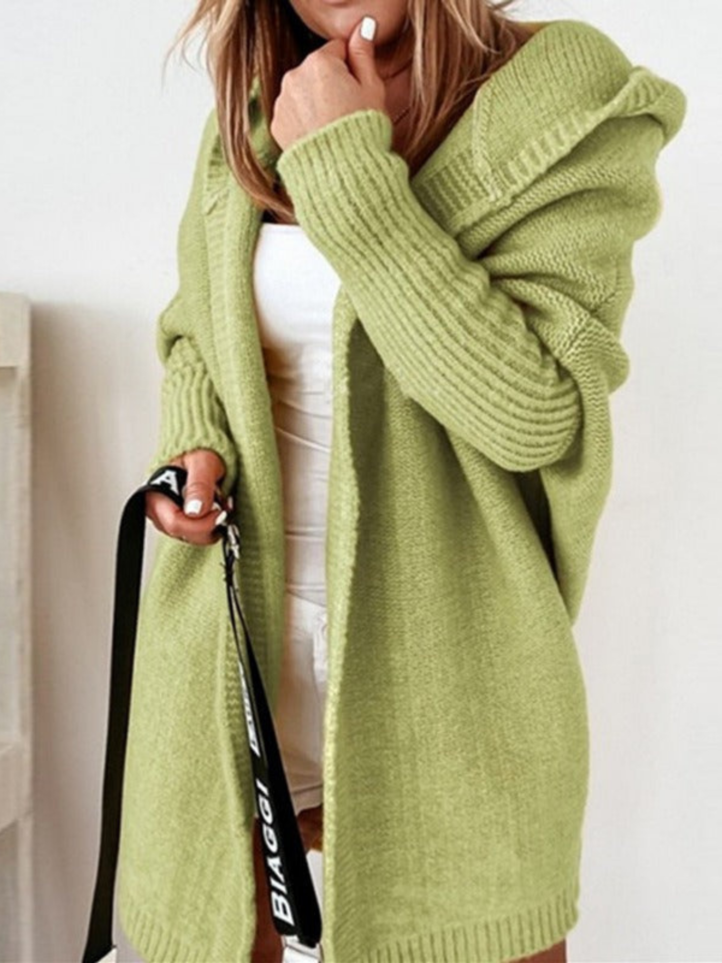 Oversize-Strickjacke mit Kapuze für Damen | Lang
