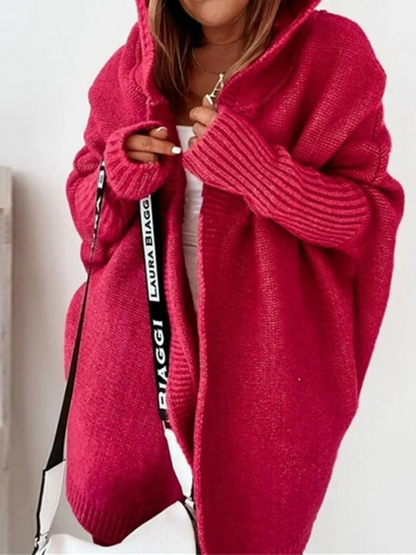 Oversize-Strickjacke mit Kapuze für Damen | Lang