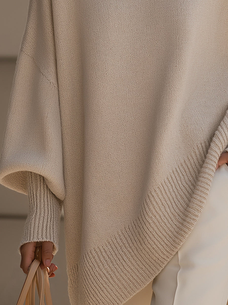 Oversized Pullover Damen | Asymmetrischer Saum & Angeschnittene Ärmel