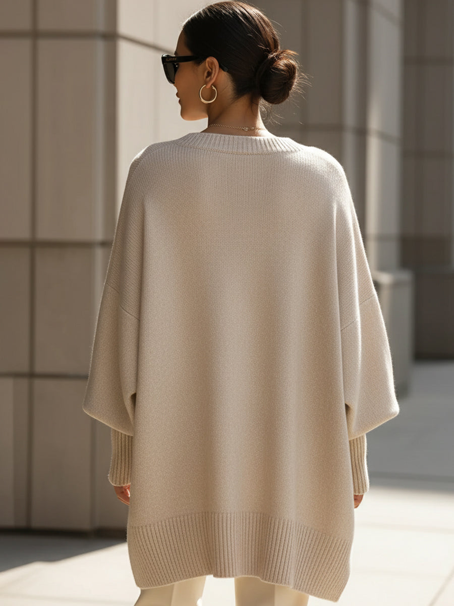 Oversized Pullover Damen | Asymmetrischer Saum & Angeschnittene Ärmel