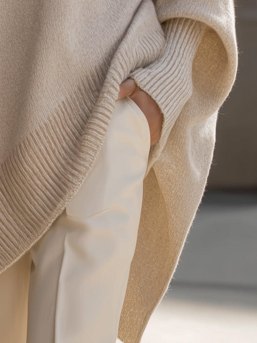 Oversized Pullover Damen | Asymmetrischer Saum & Angeschnittene Ärmel