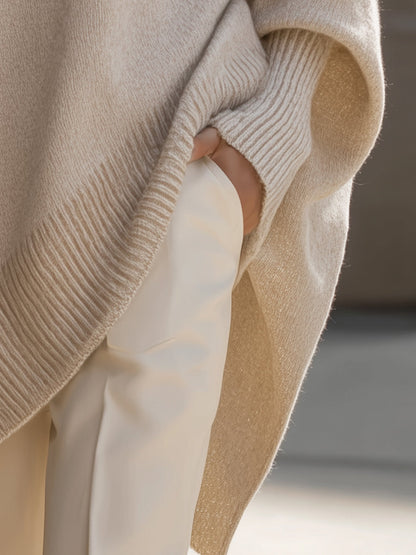 Oversized Pullover Damen | Asymmetrischer Saum & Angeschnittene Ärmel