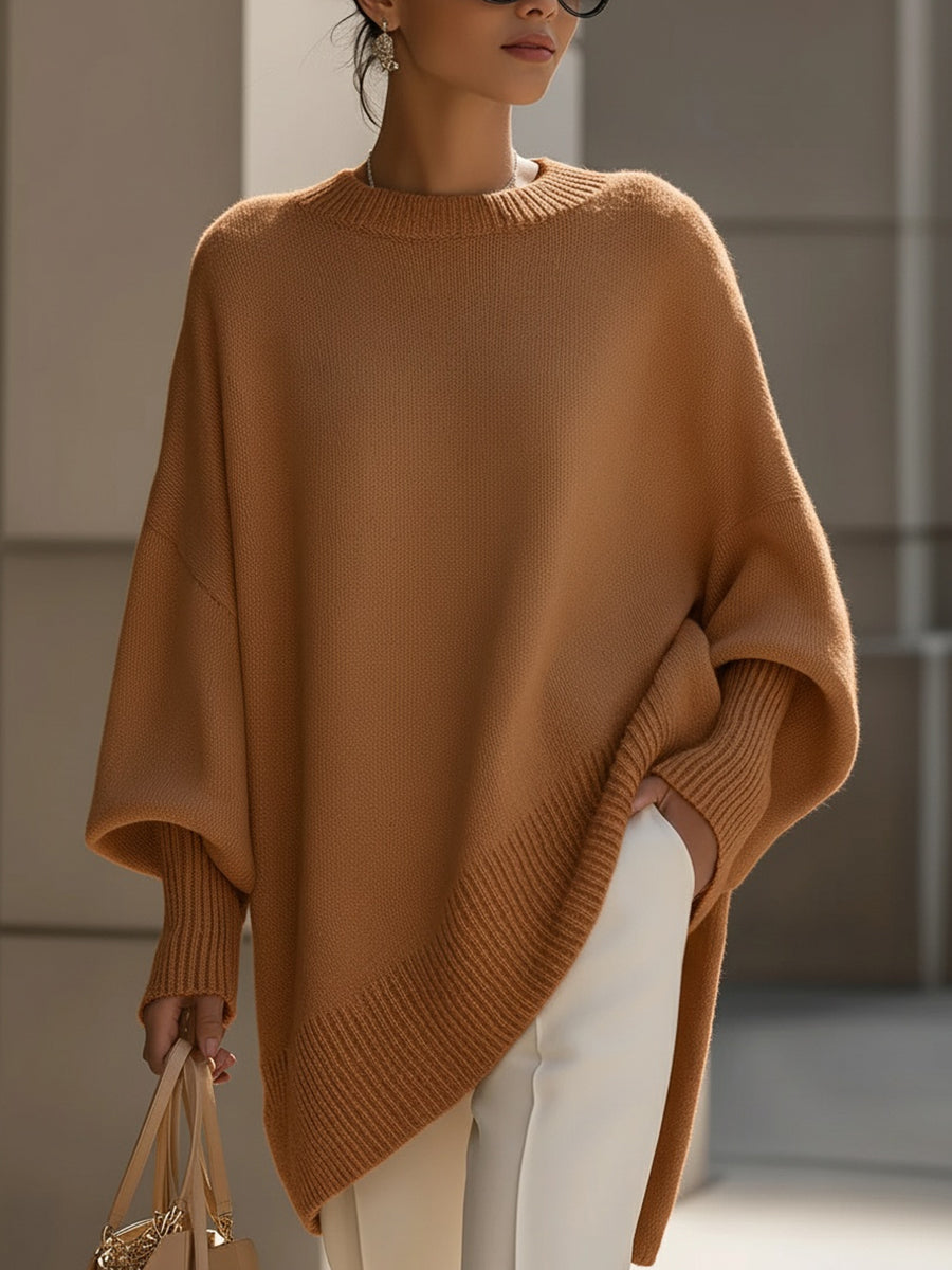 Oversized Pullover Damen | Asymmetrischer Saum & Angeschnittene Ärmel