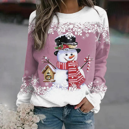 Damen Weihnachtspullover Schneemann Strickpullover Locker 3