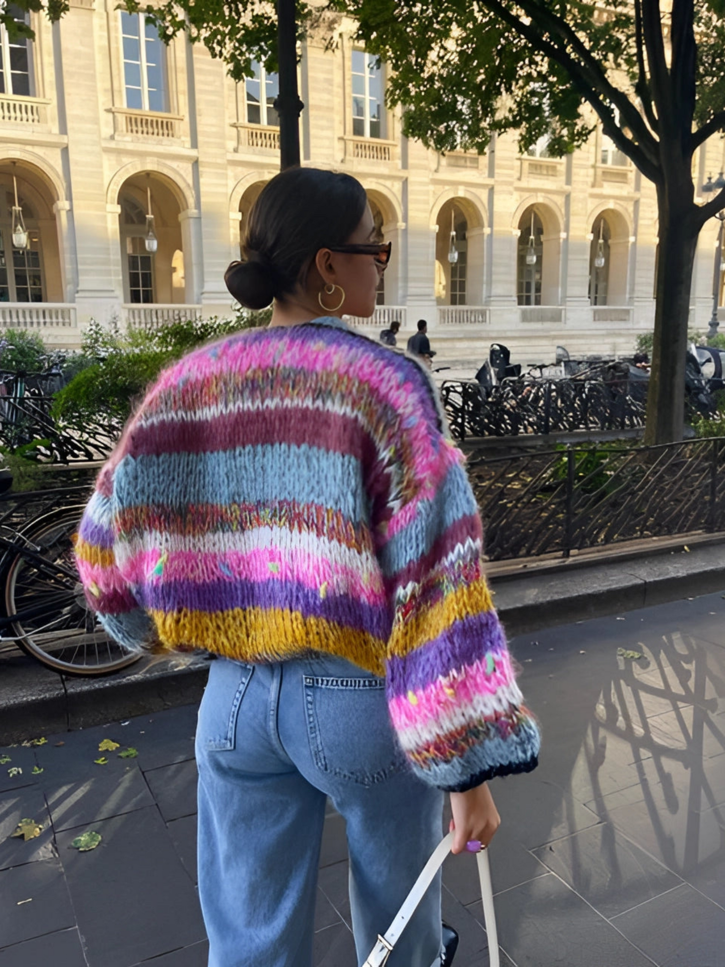 Patchwork Strickjacke für Damen | Lange Puffärmel