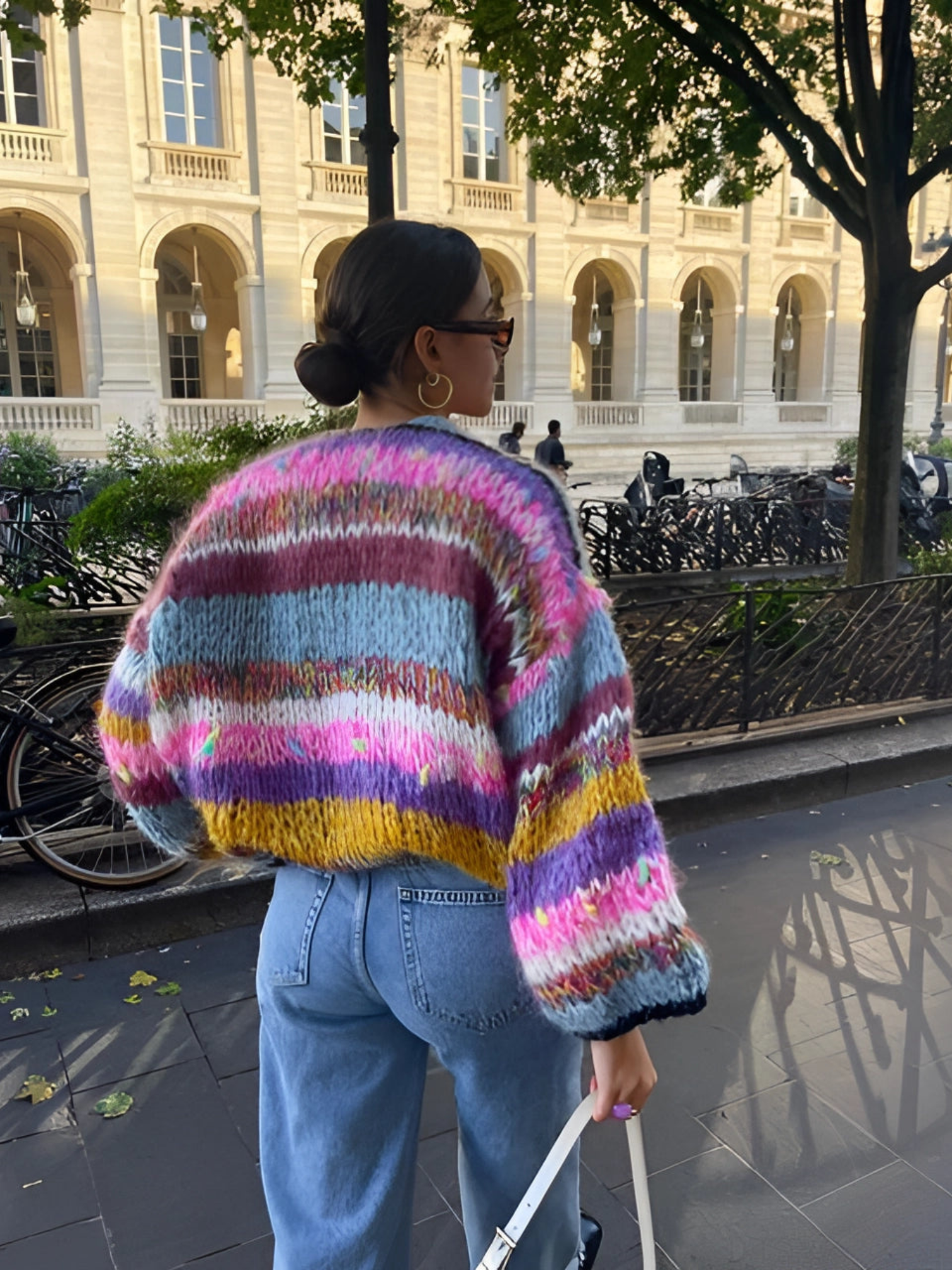 Patchwork Strickjacke für Damen | Lange Puffärmel