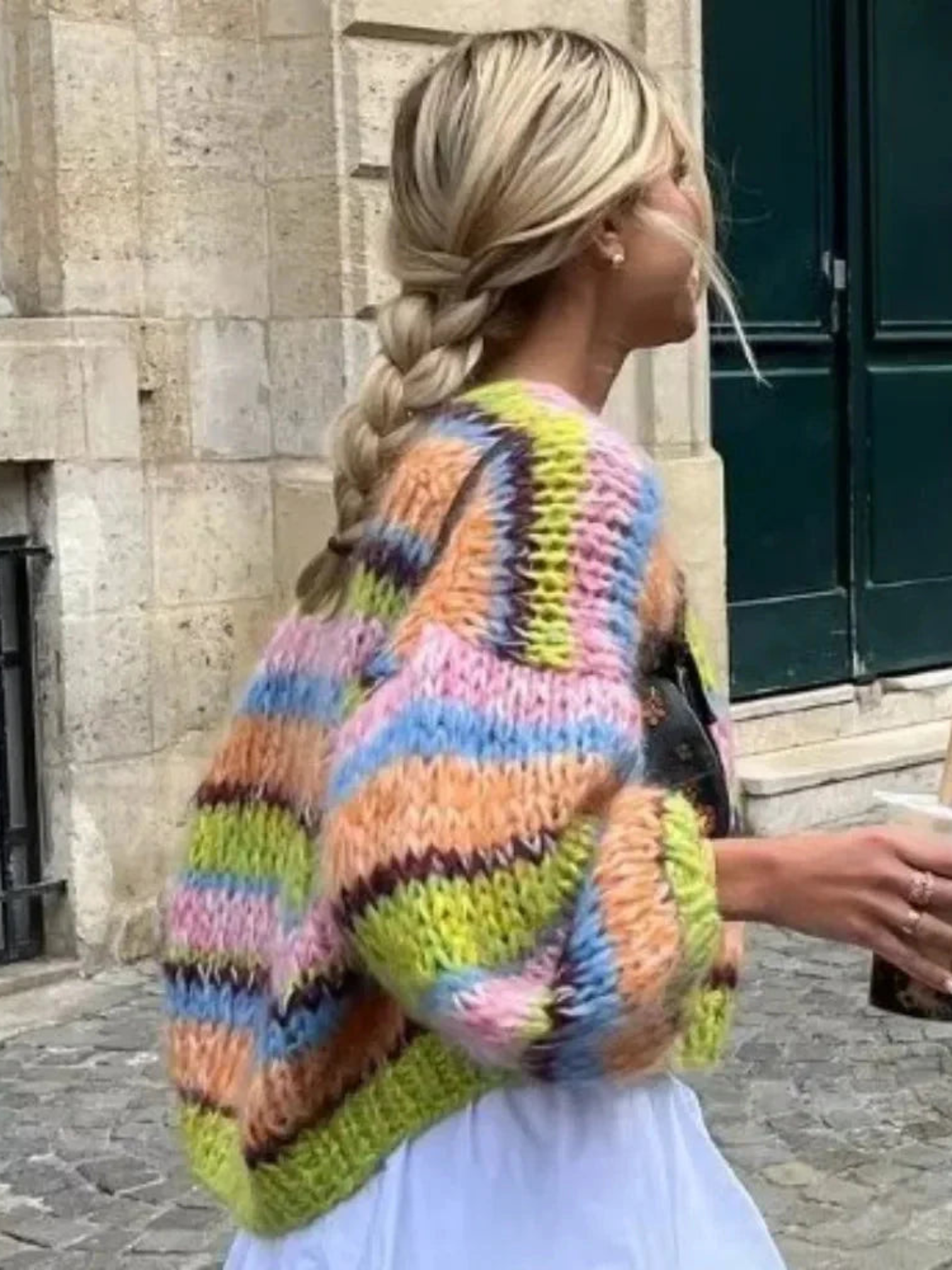 Patchwork Strickjacke für Damen | Lange Puffärmel